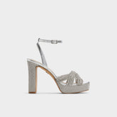 Aldo Shimma Silver Women's Iridescent metallics - Strappy heeled sandal, Platform Women