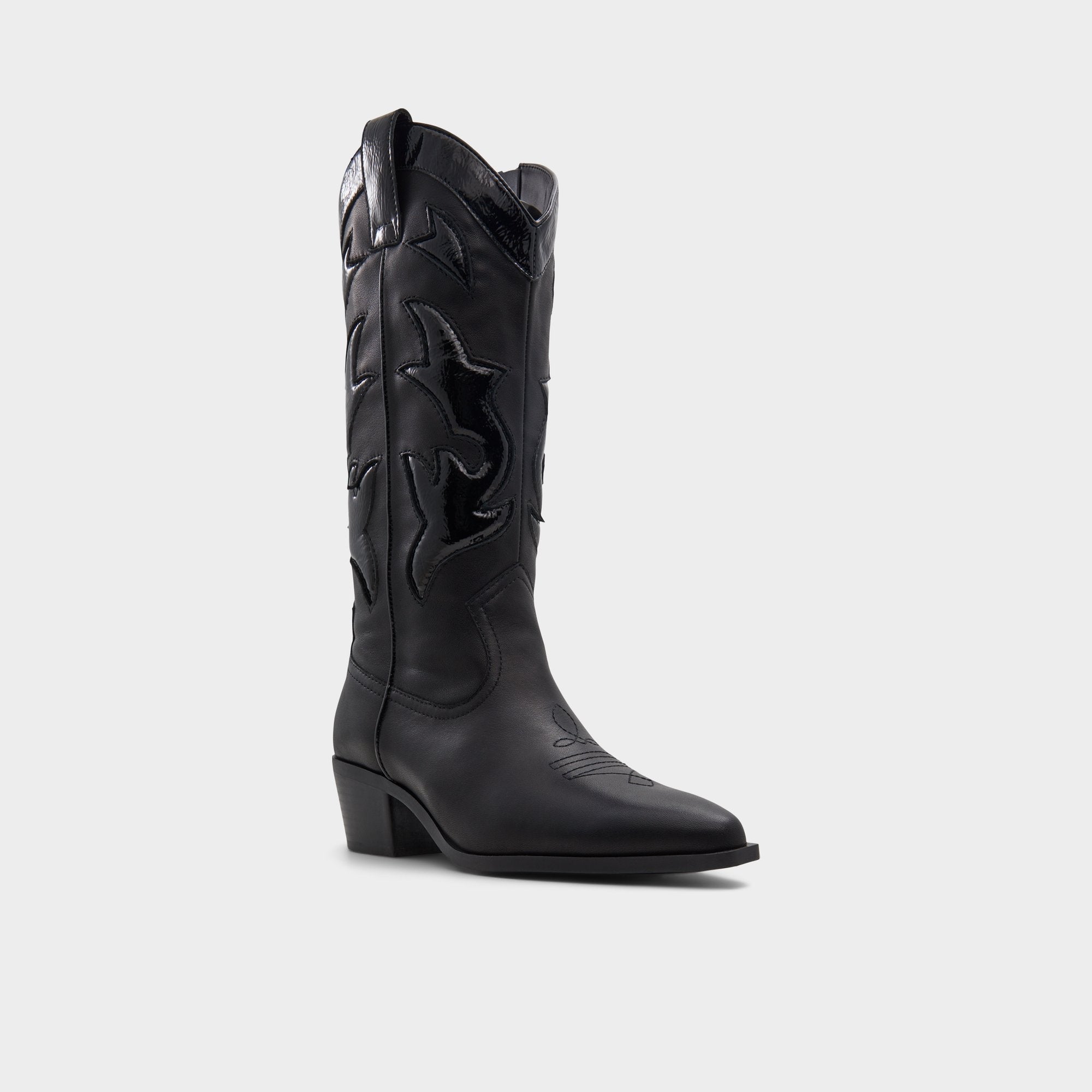 Aldo Nebraska Black Women's Western - Mid-calf western boot, Block heel Women