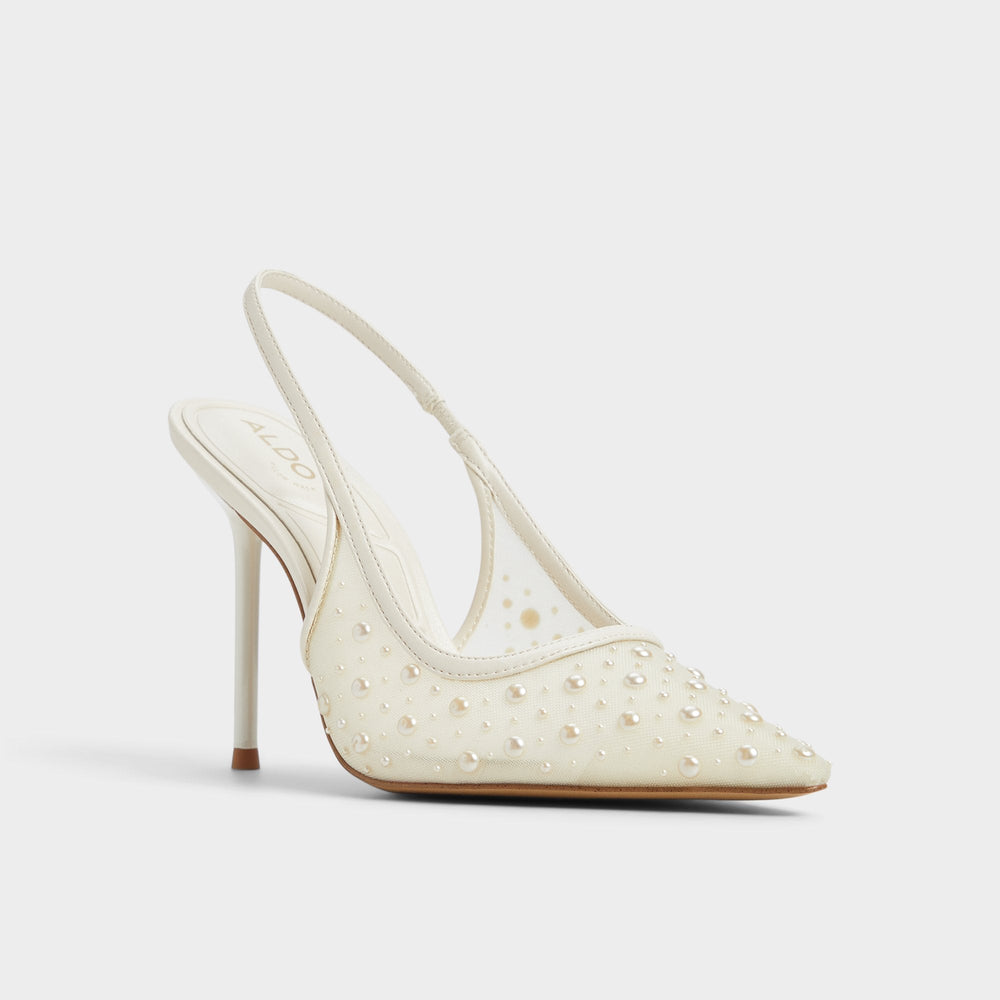 Aldo Pearlescent Other White Textile Mesh Women's Slingbacks - Slingback heel Women