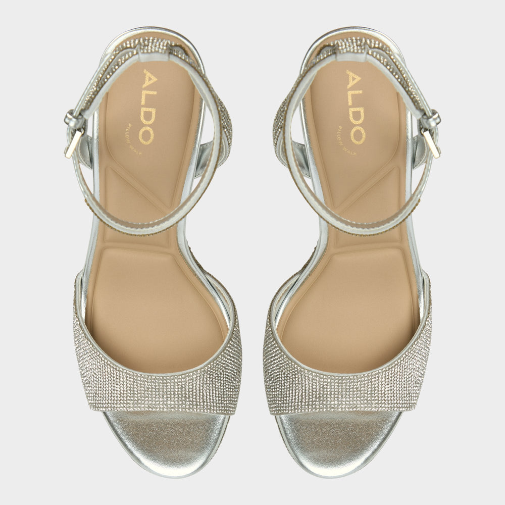 Aldo Alluring Silver Women's Iridescent metallics - Strappy heeled sandal, Platform Women
