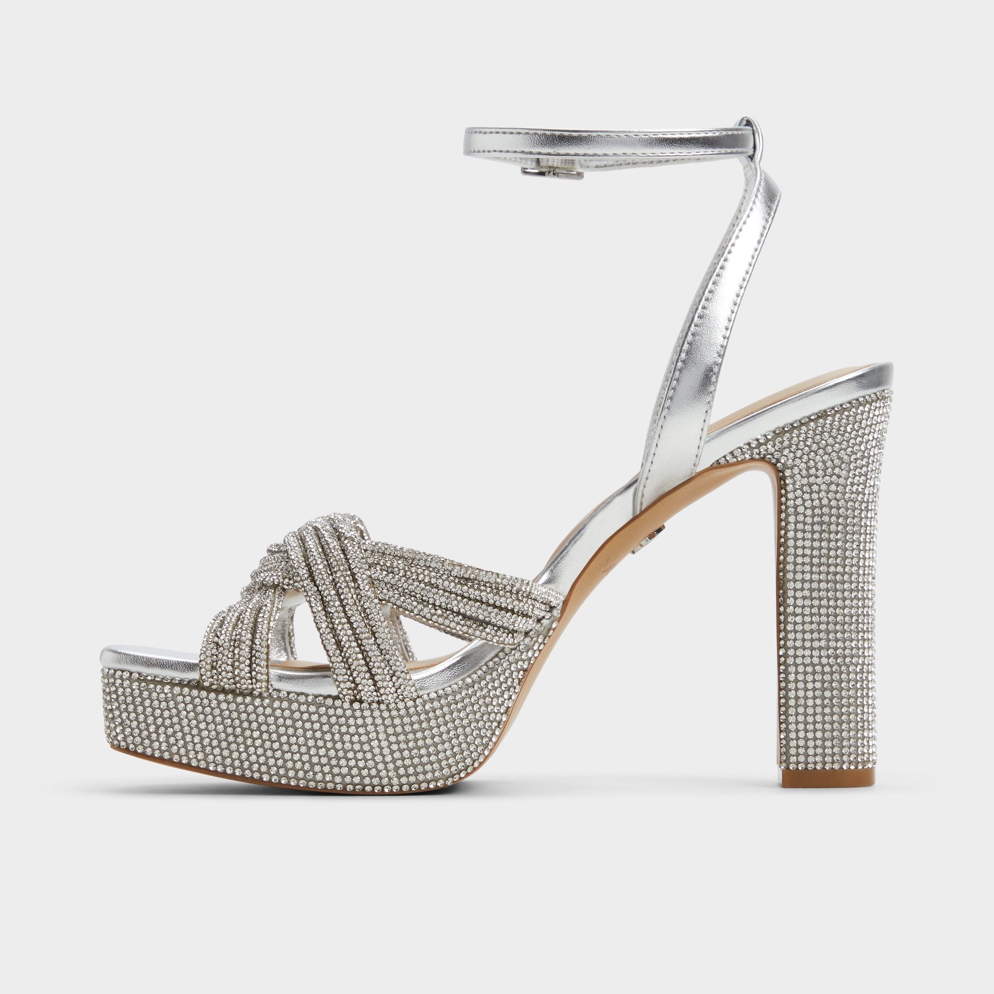 Aldo Shimma Silver Women's Iridescent metallics - Strappy heeled sandal, Platform Women