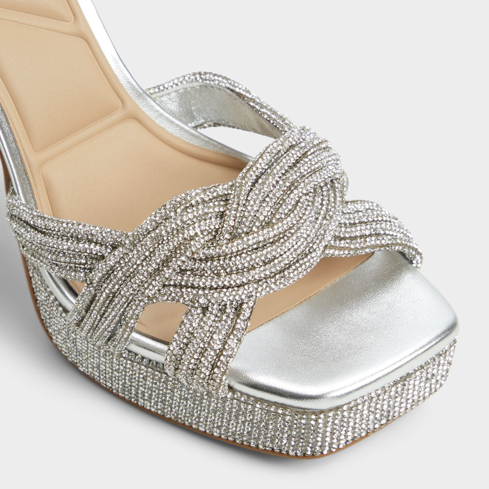 Aldo Shimma Silver Women's Iridescent metallics - Strappy heeled sandal, Platform Women