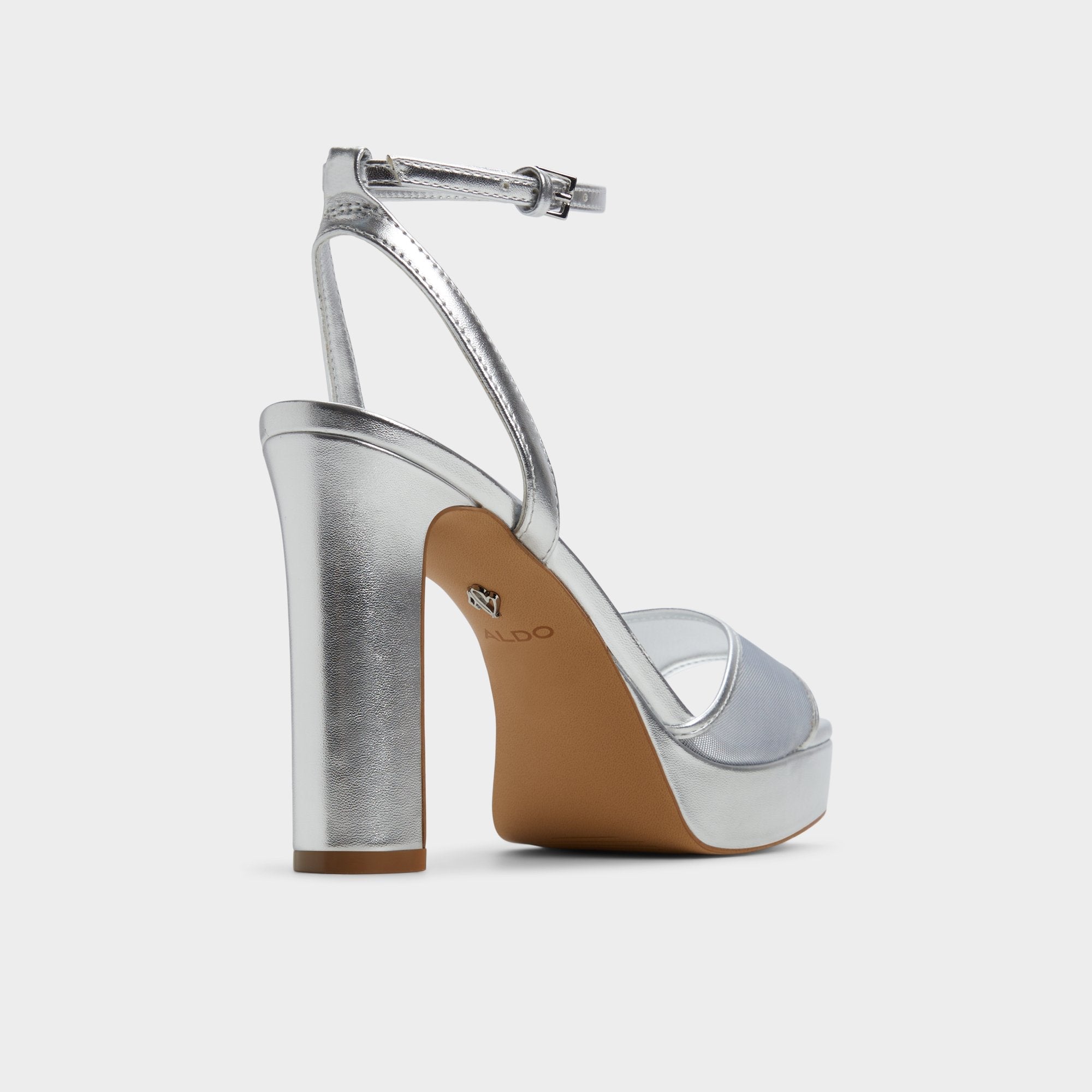 Aldo Chicglimmer Silver Women's Platform sandals - Strappy heeled sandal, Block heel Women