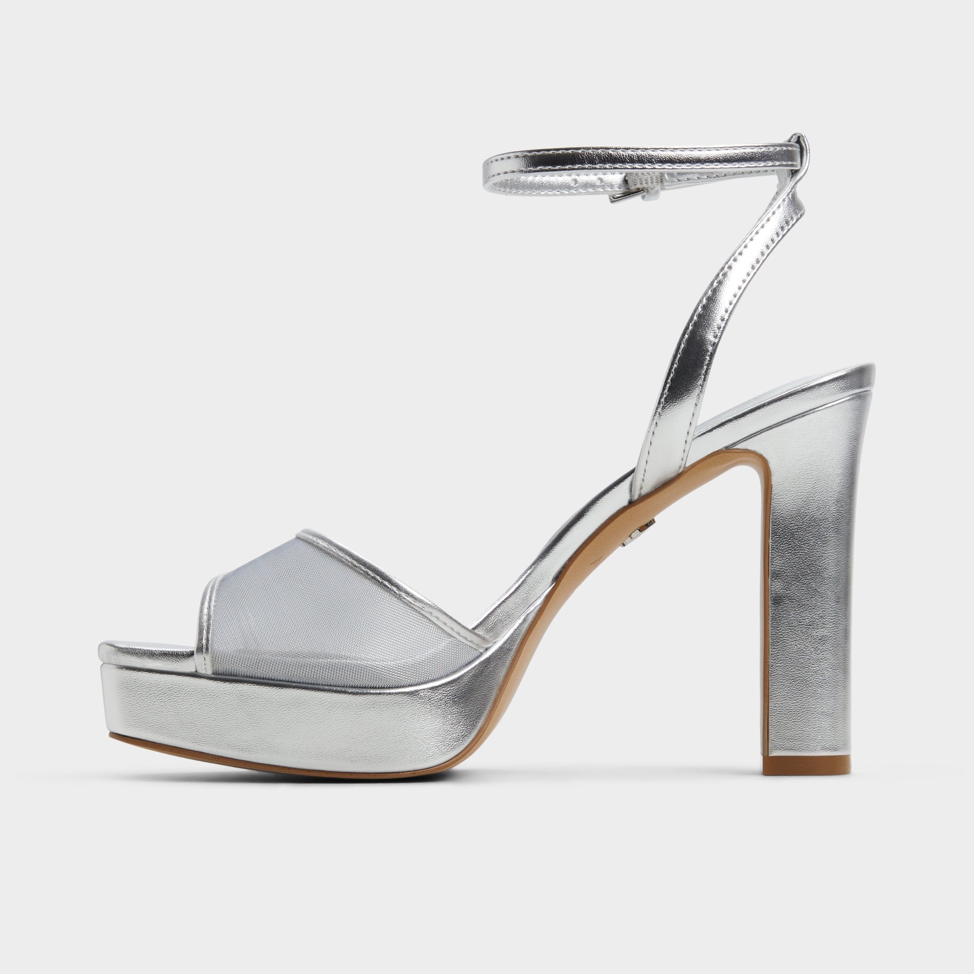 Aldo Chicglimmer Silver Women's Platform sandals - Strappy heeled sandal, Block heel Women