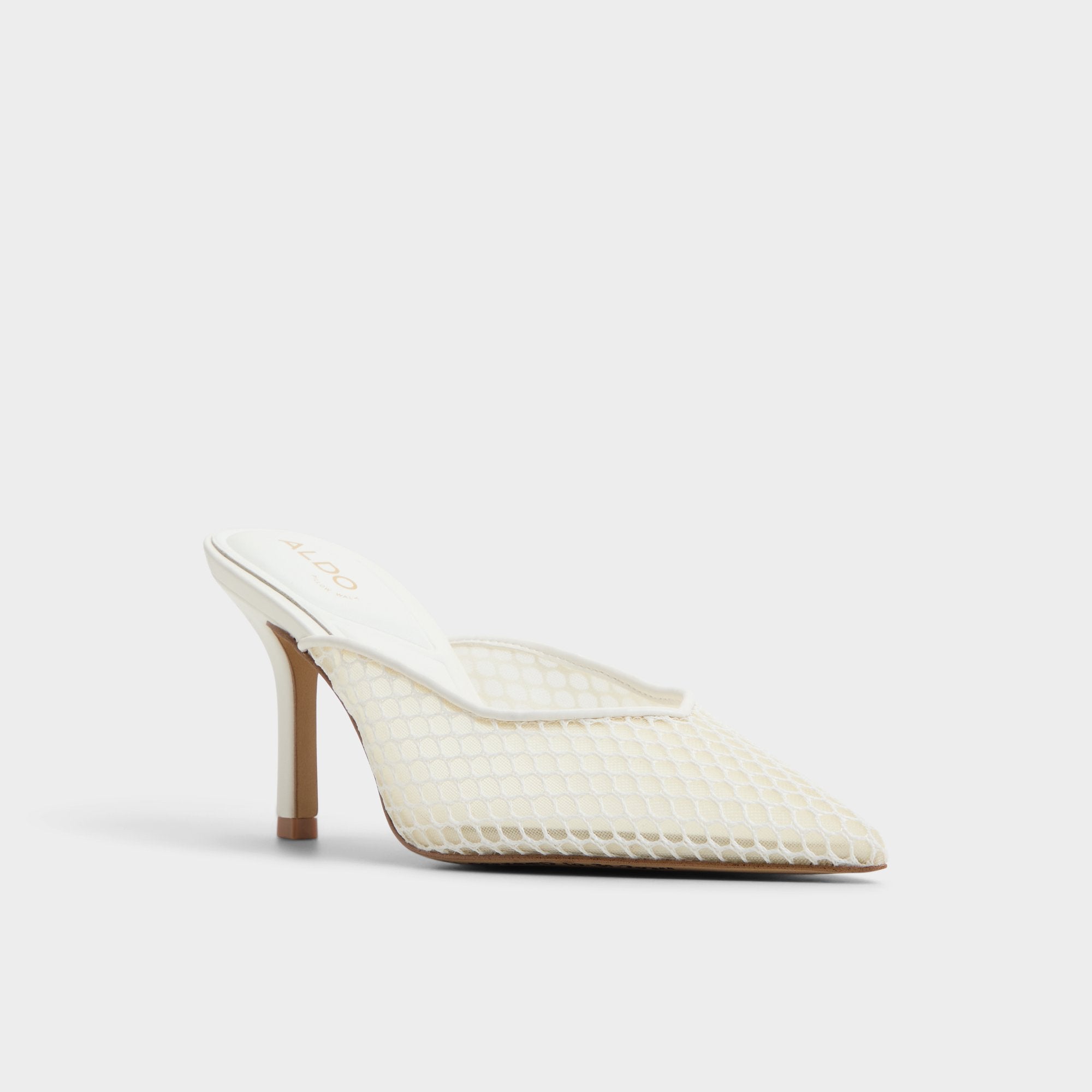 Aldo Gamilia Open White Textile Mesh Women's Mesh - Heeled mule, Stiletto heel Women