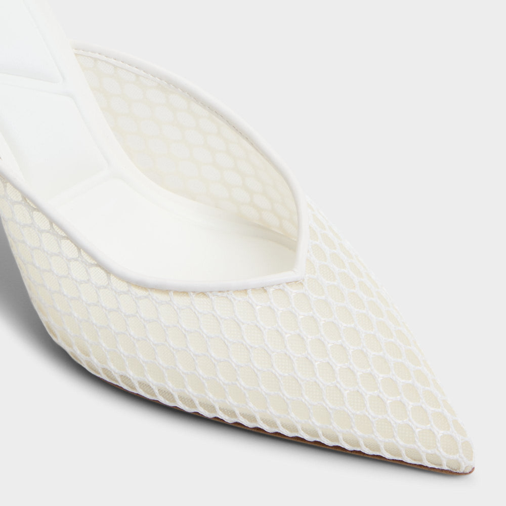 Aldo Gamilia Open White Textile Mesh Women's Mesh - Heeled mule, Stiletto heel Women