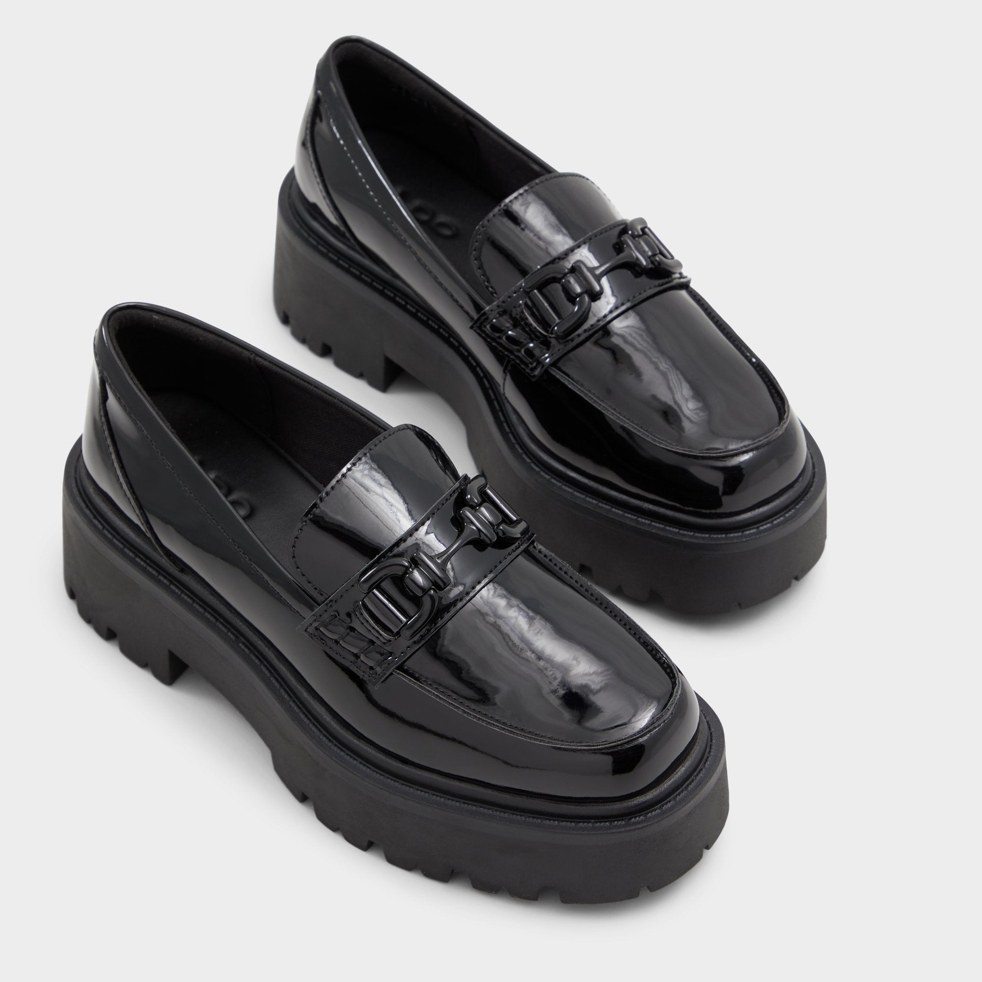 Aldo Oneameth Black Synthetic Patent Women's Loafers & Oxfords - Loafer, Lug sole Women