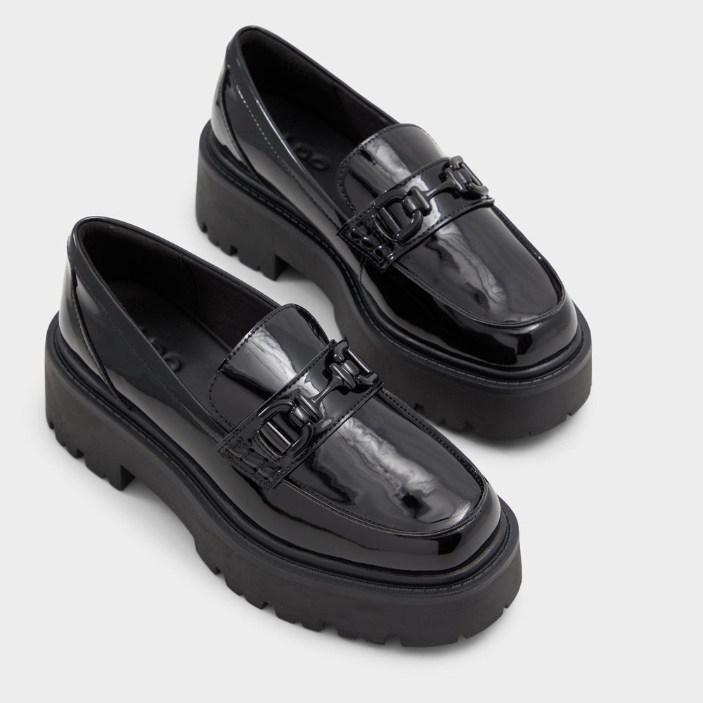 Aldo Oneameth Black Synthetic Patent Women's Loafers & Oxfords - Loafer, Lug sole Women