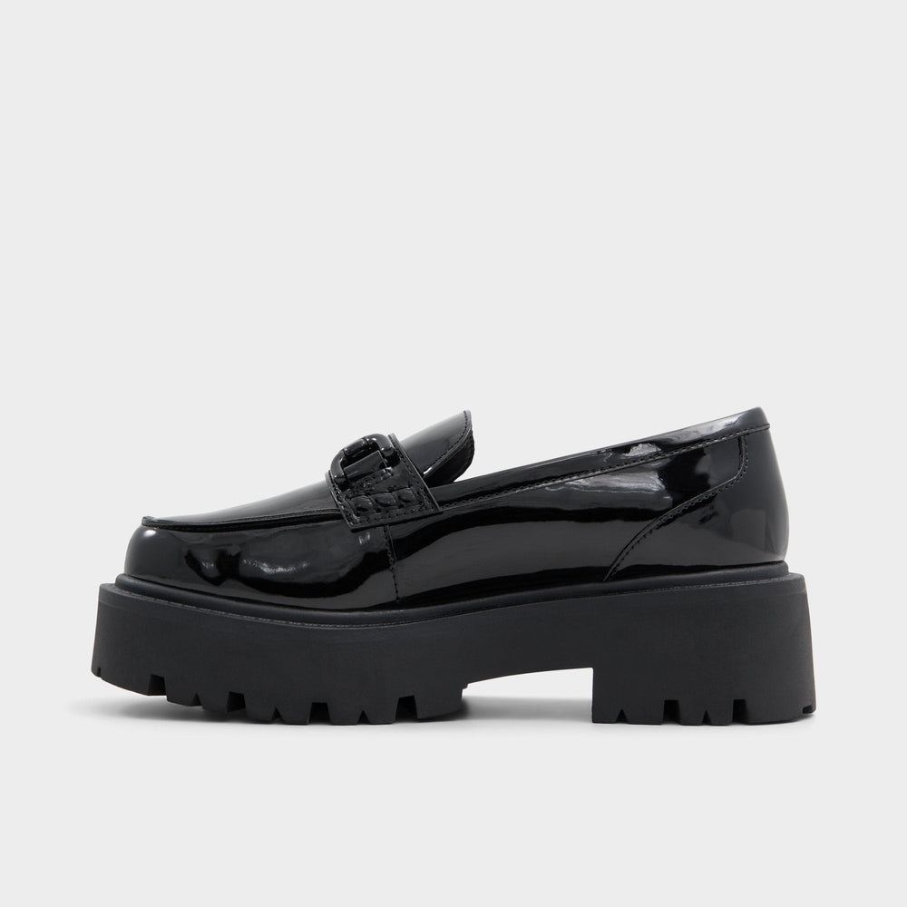 Aldo Oneameth Black Synthetic Patent Women's Loafers & Oxfords - Loafer, Lug sole Women
