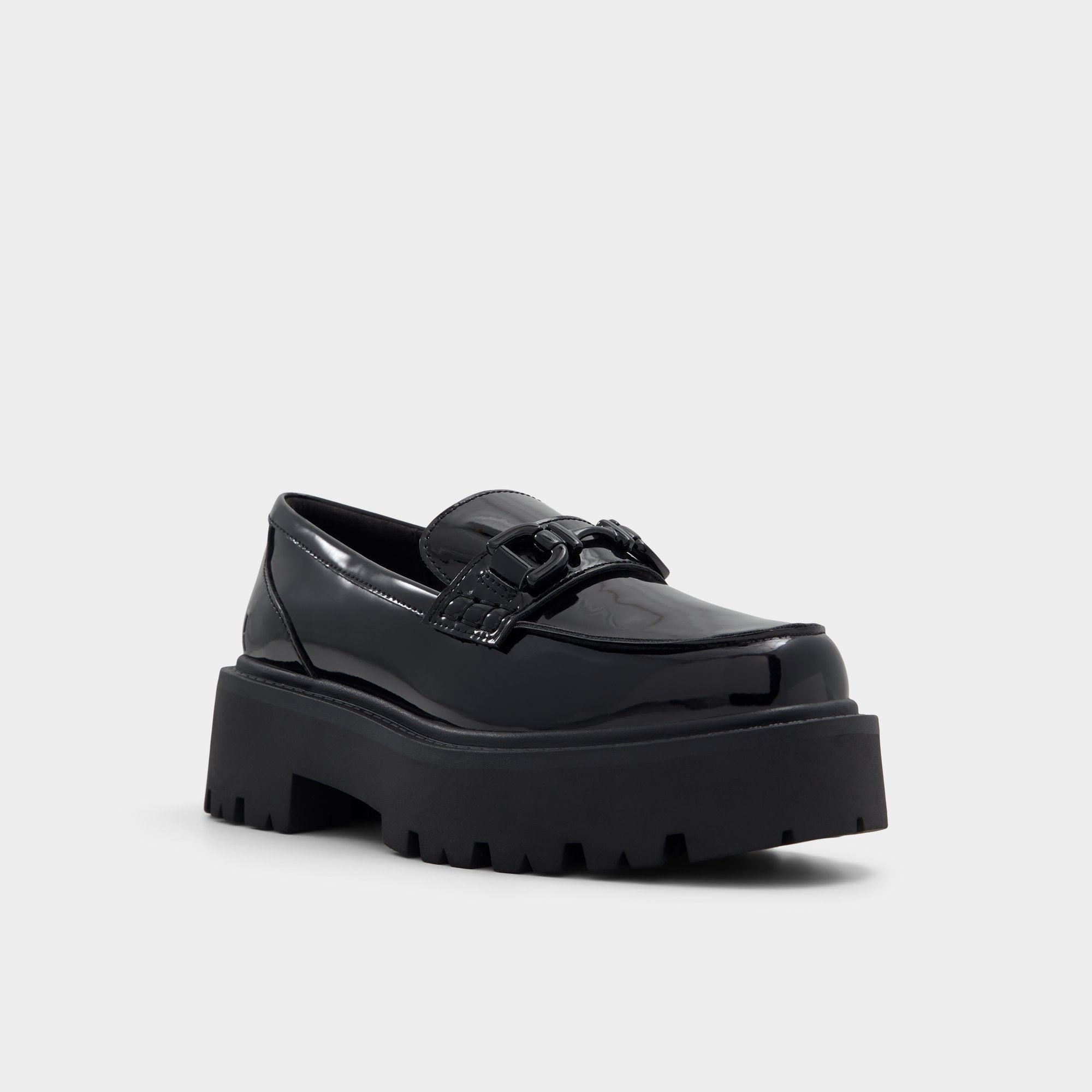 Aldo Oneameth Black Synthetic Patent Women's Loafers & Oxfords - Loafer, Lug sole Women