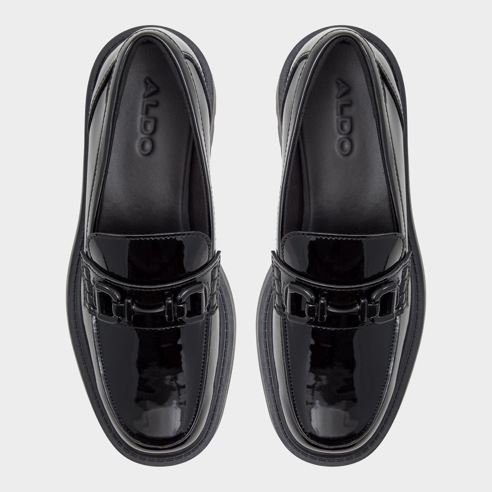 Aldo Oneameth Black Synthetic Patent Women's Loafers & Oxfords - Loafer, Lug sole Women