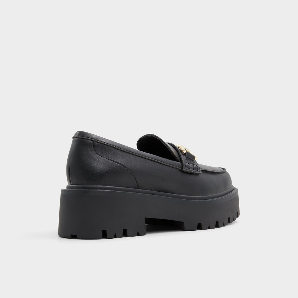 Aldo Oneameth Black Synthetic Smooth Women's Loafers & Oxfords - Loafer, Lug sole Women