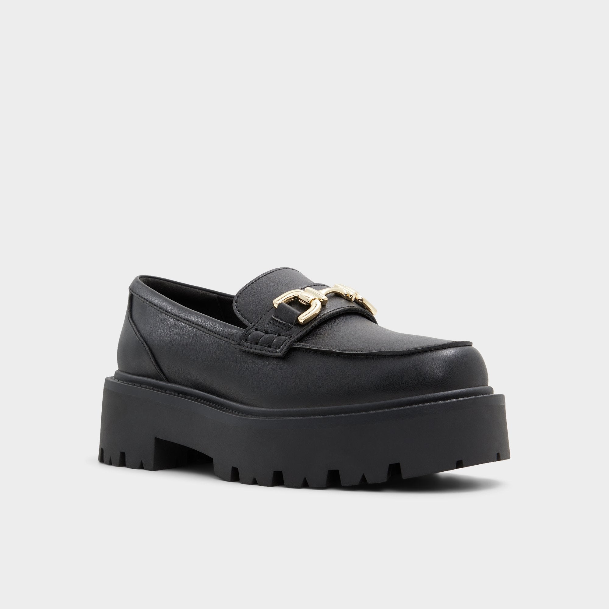 Aldo Oneameth Black Synthetic Smooth Women's Loafers & Oxfords - Loafer, Lug sole Women