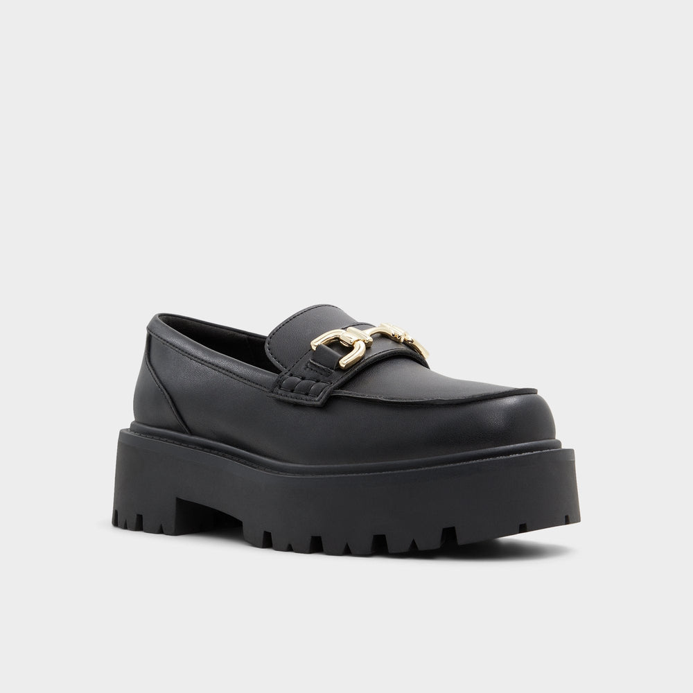 Aldo Oneameth Black Synthetic Smooth Women's Loafers & Oxfords - Loafer, Lug sole Women