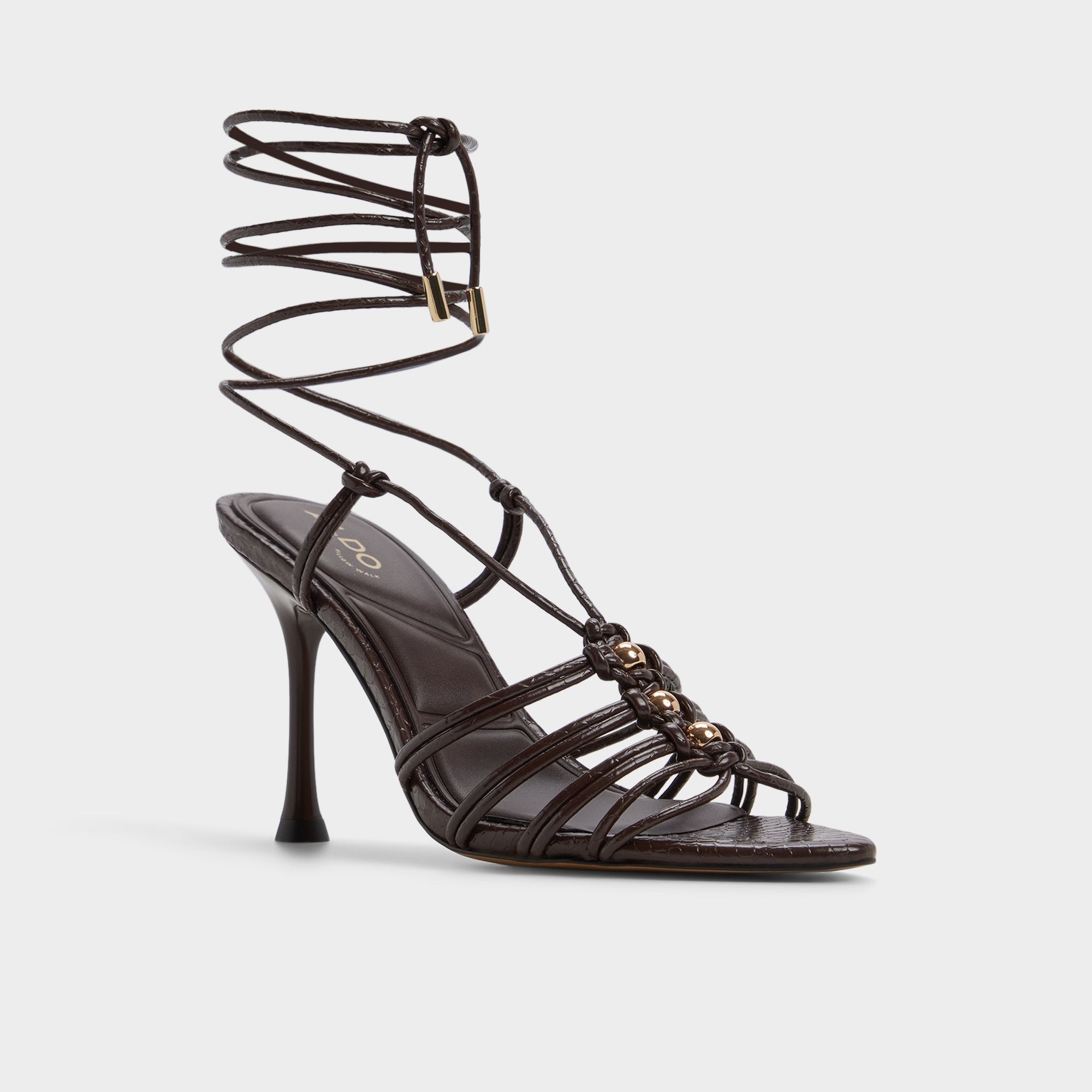 Aldo Curacao in Dark Brown - Strappy heeled sandal, Stiletto heel Women|New