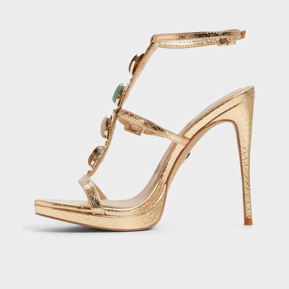 Aldo Opalia Gold Women's Strappy sandals - Strappy heeled sandal, Platform Women