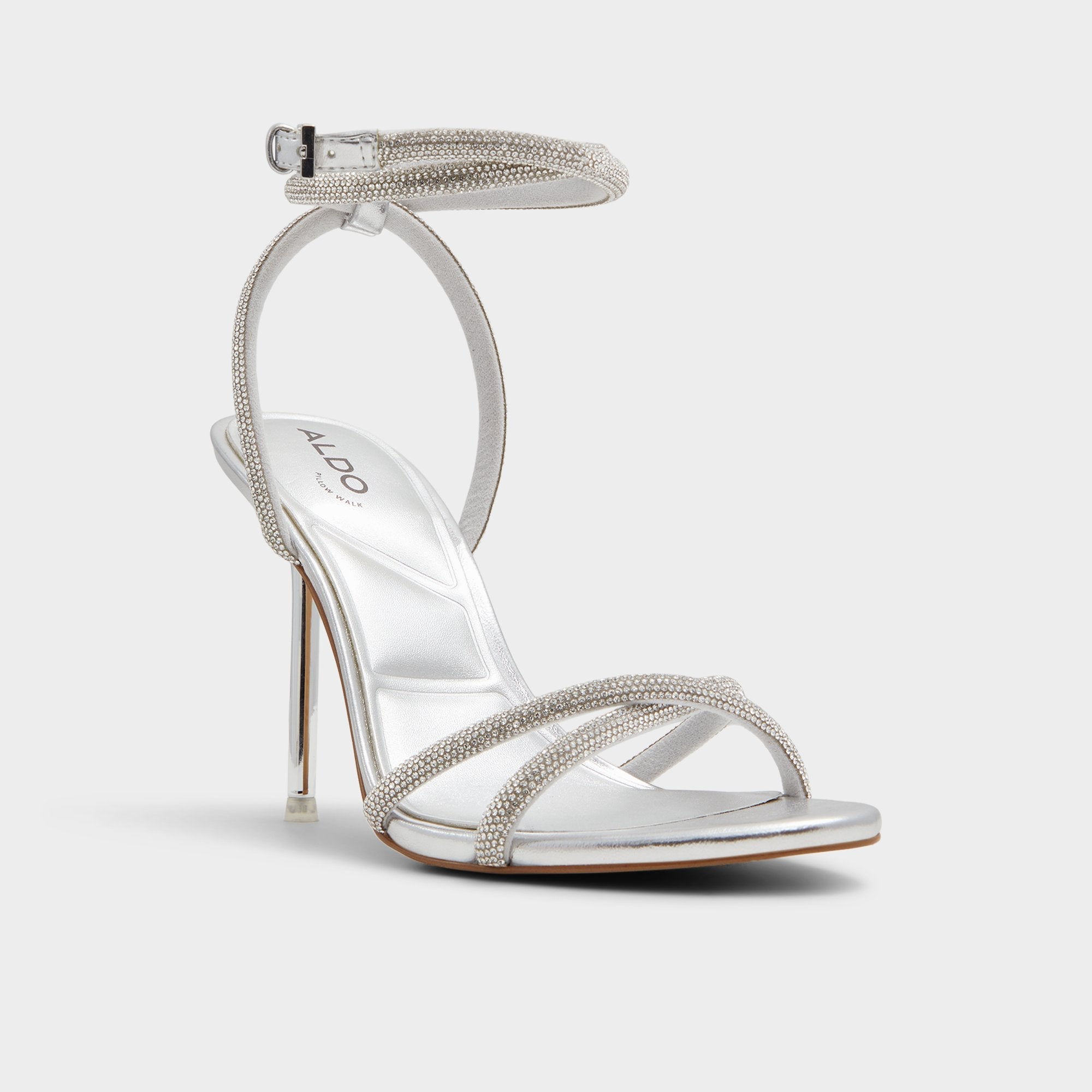 Aldo Manaelden Silver Women's Heeled sandals - Strappy heeled sandal, Stiletto heel Women