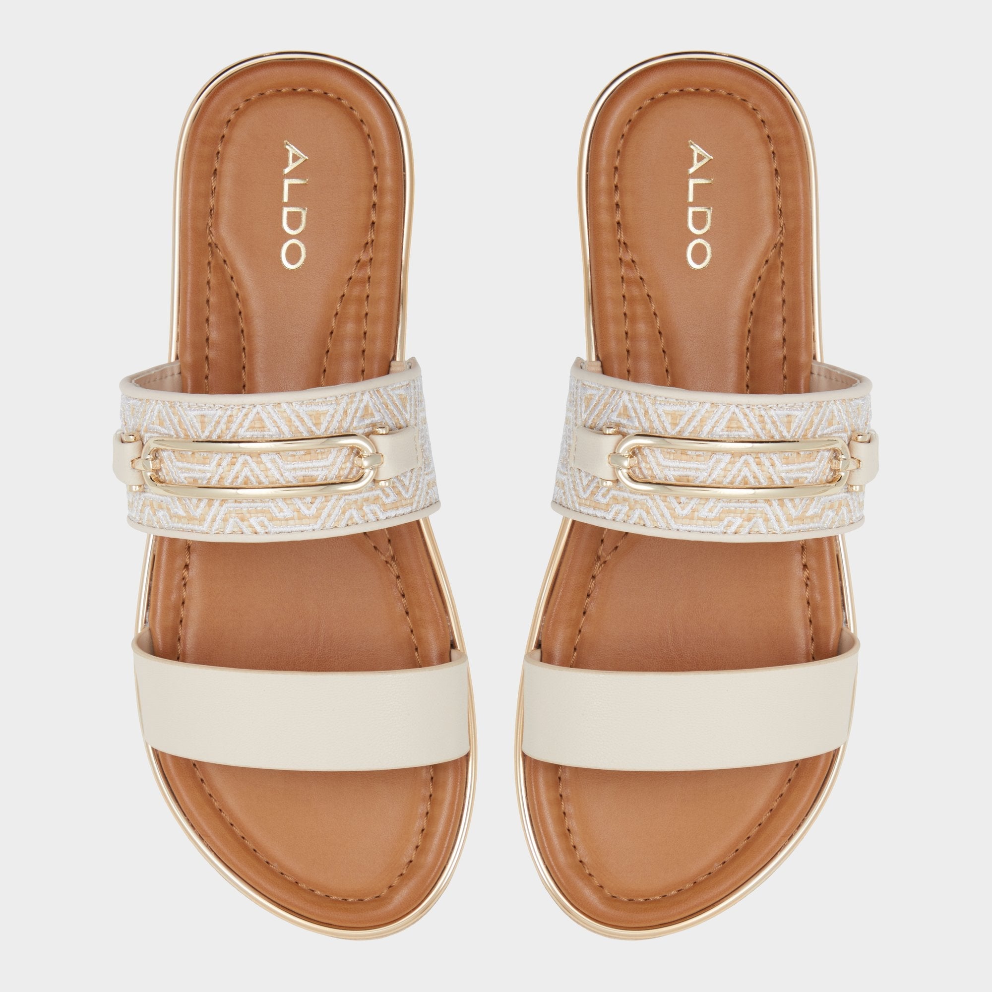 Aldo Lagoon Other Beige Synthetic Print Women's Footbed sandals - Slide sandal, Footbed sandal Women