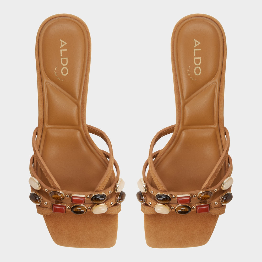 Aldo Jemstone in Medium Brown - Strappy heeled sandal, Block heel Women