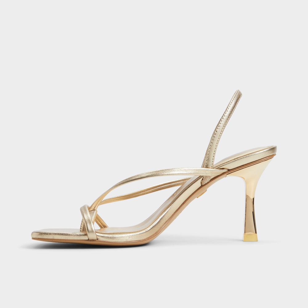 Aldo Riva Gold Women's Strappy sandals - Sling back heeled sandal, Stiletto heel Women