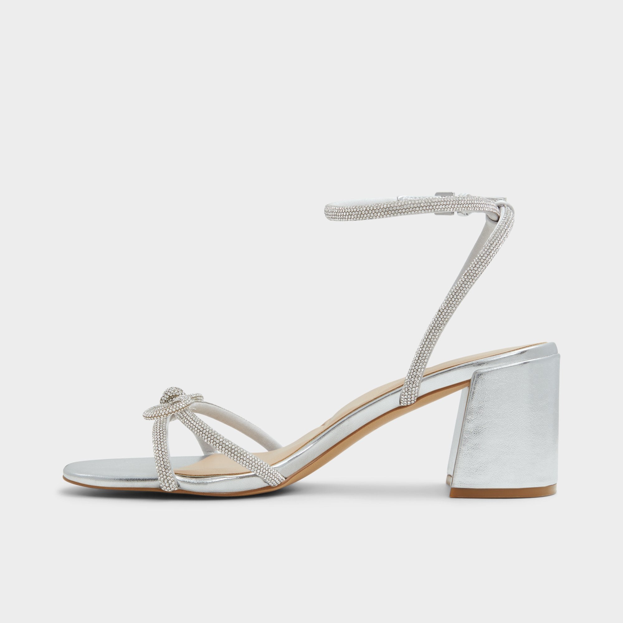 Aldo Bouclette Silver Women's Block heels - Strappy heeled sandal, Block heel Women