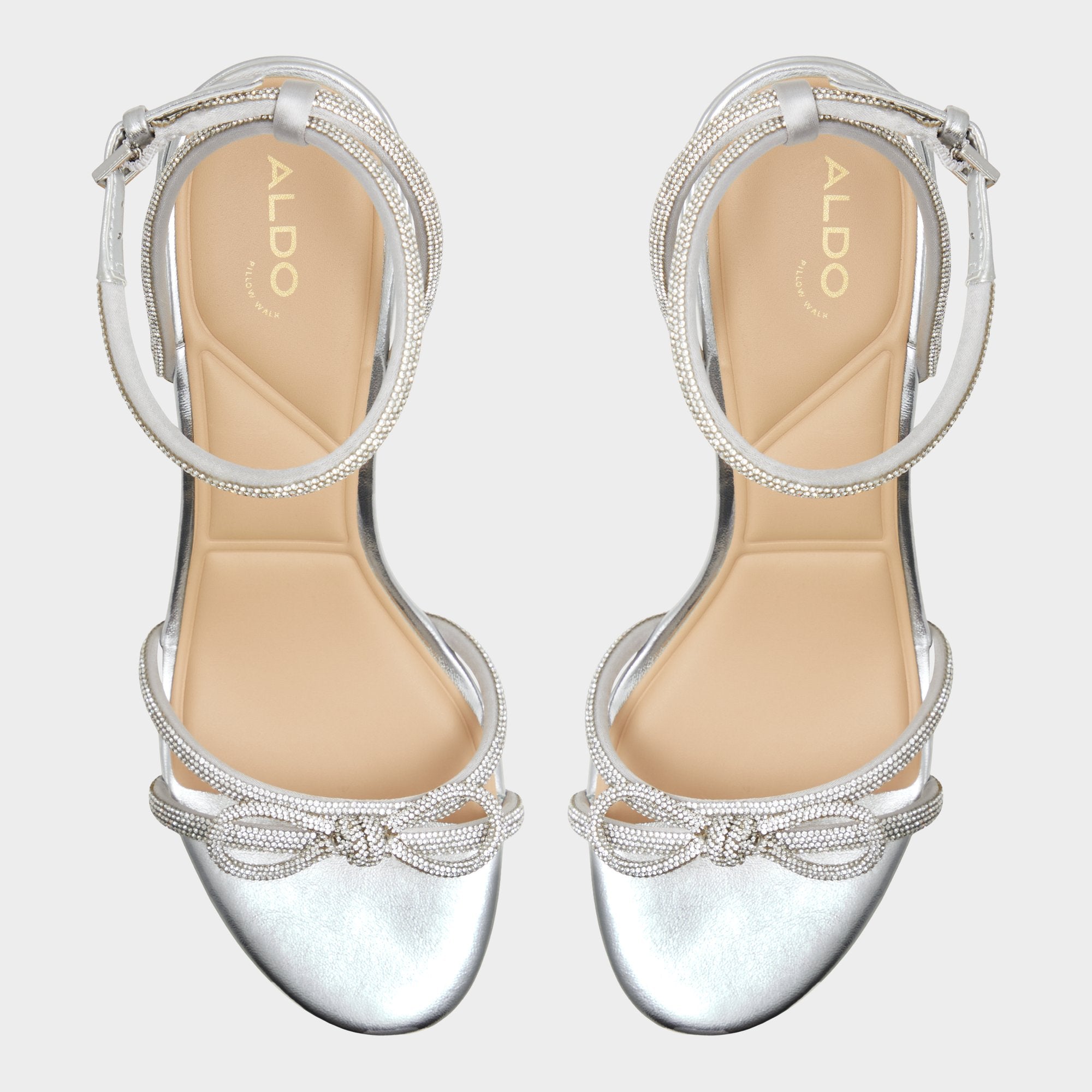 Aldo Bouclette Silver Women's Block heels - Strappy heeled sandal, Block heel Women