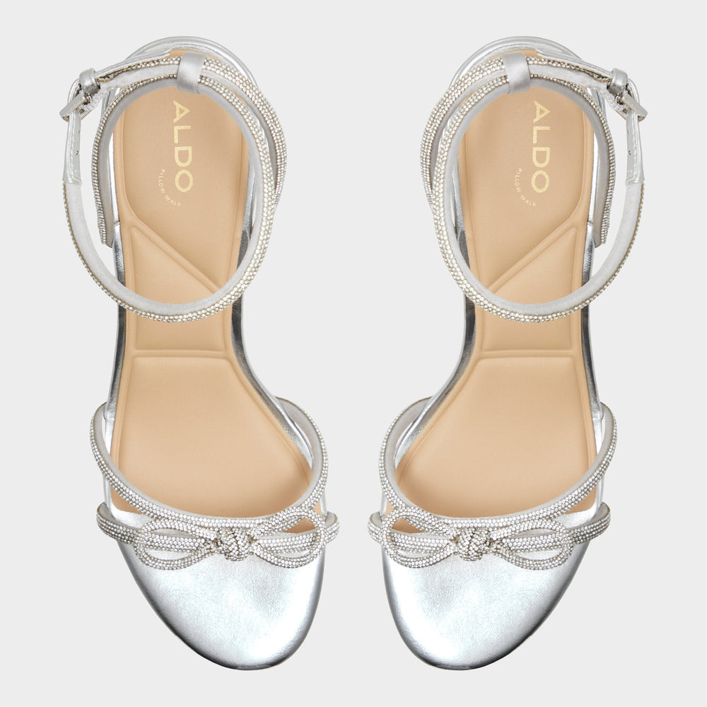 Aldo Bouclette Silver Women's Block heels - Strappy heeled sandal, Block heel Women