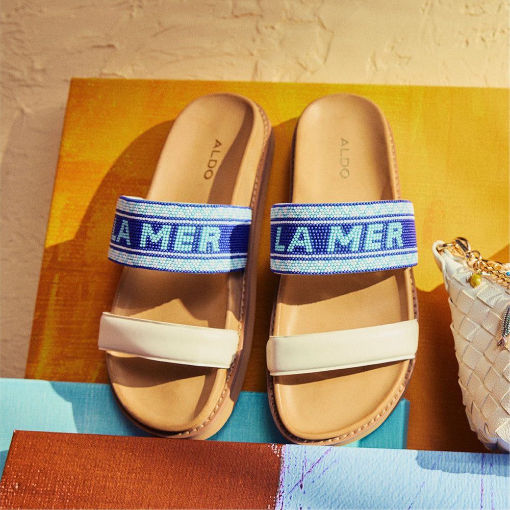 Aldo Beachvacay White/Blue Women's Footbed sandals - Slide sandal, Footbed sandal Women