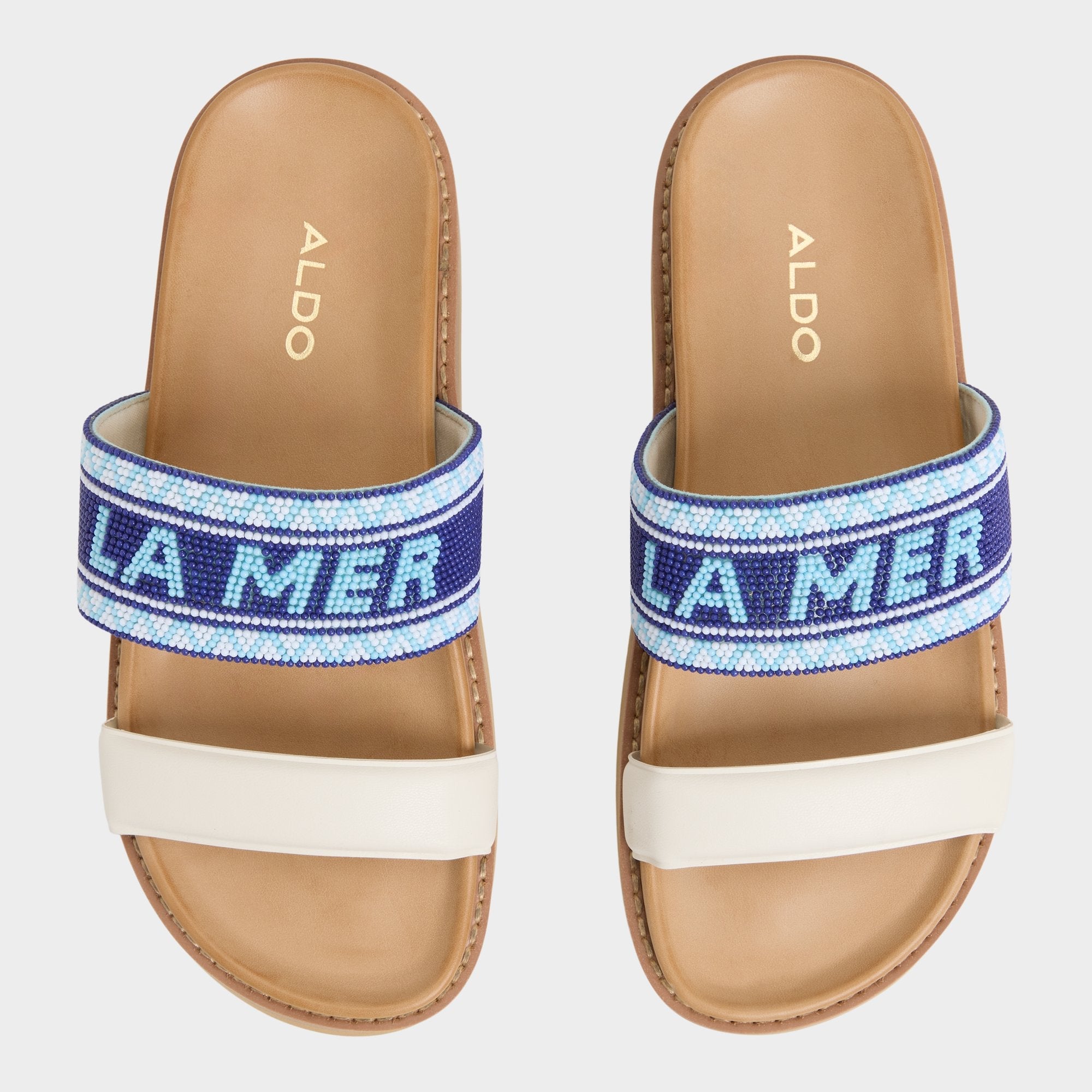 Aldo Beachvacay White/Blue Women's Footbed sandals - Slide sandal, Footbed sandal Women