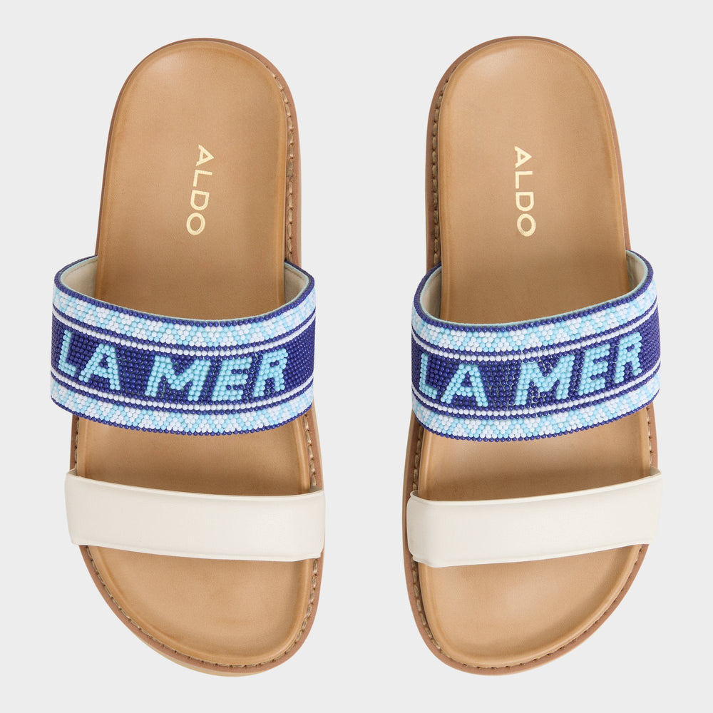 Aldo Beachvacay White/Blue Women's Footbed sandals - Slide sandal, Footbed sandal Women