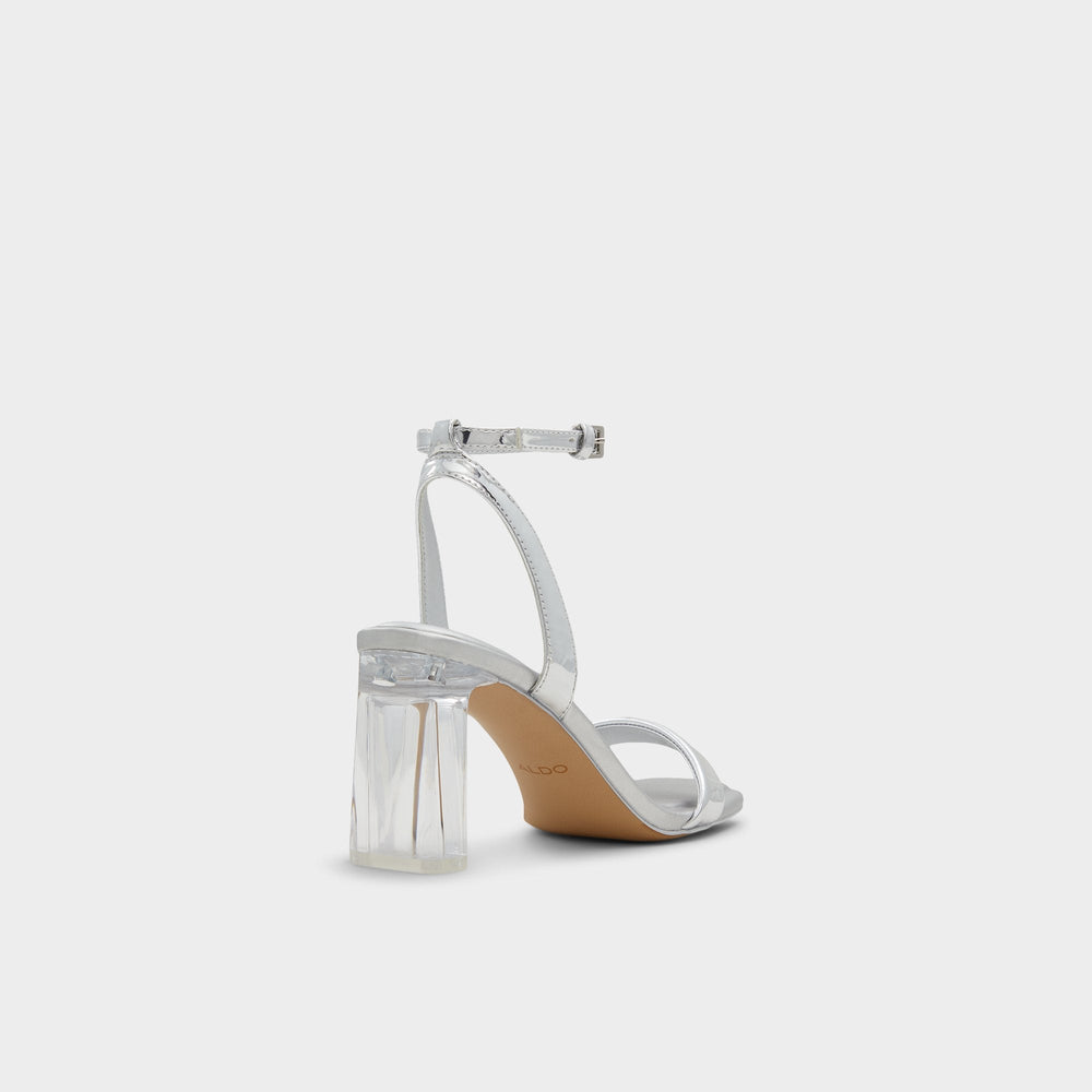 Aldo Aurorai Silver Women's Block heels - Strappy heeled sandal, Block heel Women