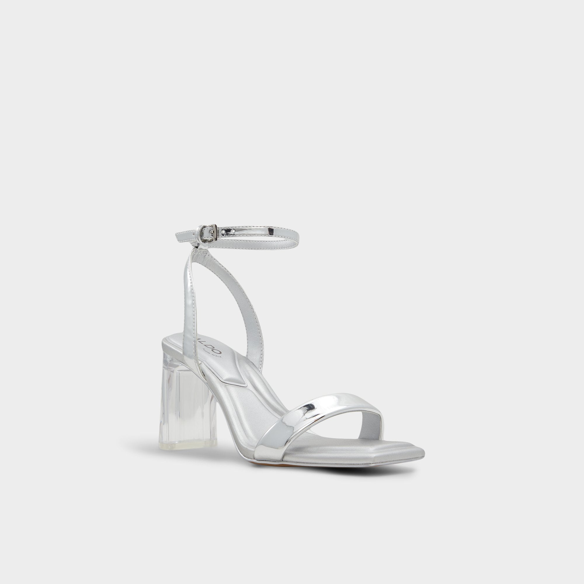 Aldo Aurorai Silver Women's Block heels - Strappy heeled sandal, Block heel Women