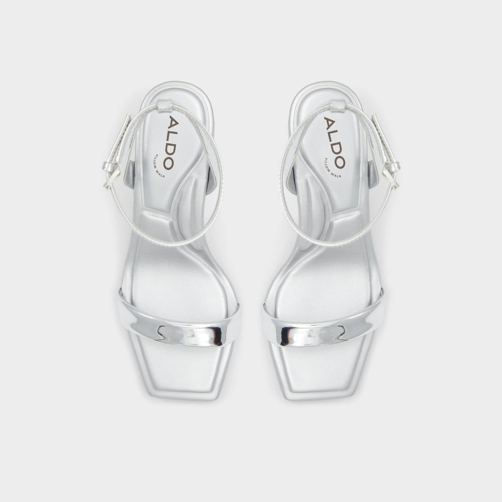 Aldo Aurorai Silver Women's Block heels - Strappy heeled sandal, Block heel Women