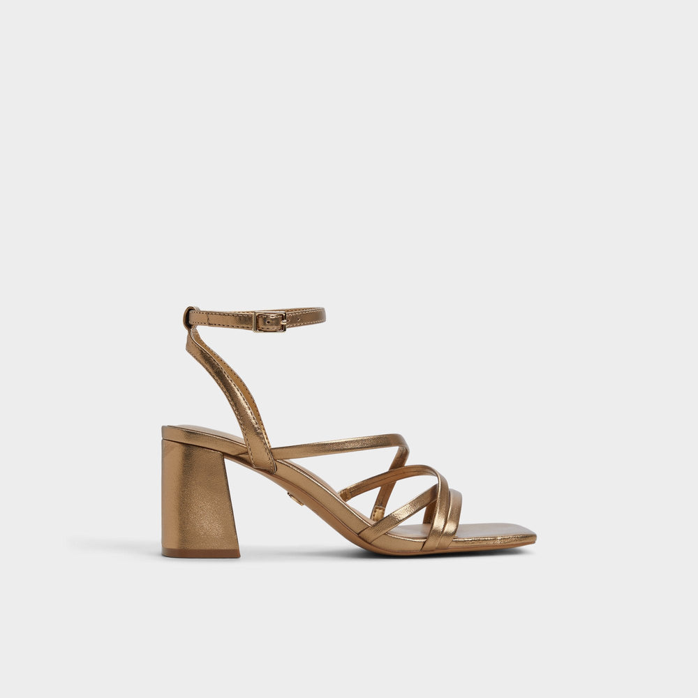 Aldo Esther Gold Women's Block heels - Strappy heeled sandal, Block heel Women