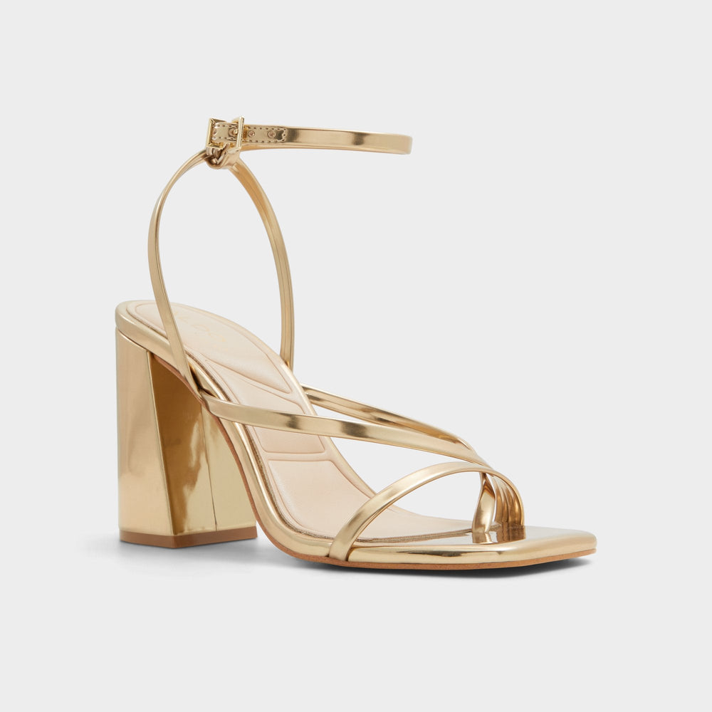 Aldo Laurader Gold Women's Block heels - Strappy heeled sandal, Block heel Women