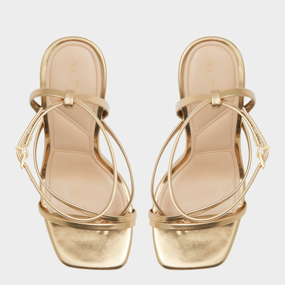 Aldo Laurader Gold Women's Block heels - Strappy heeled sandal, Block heel Women