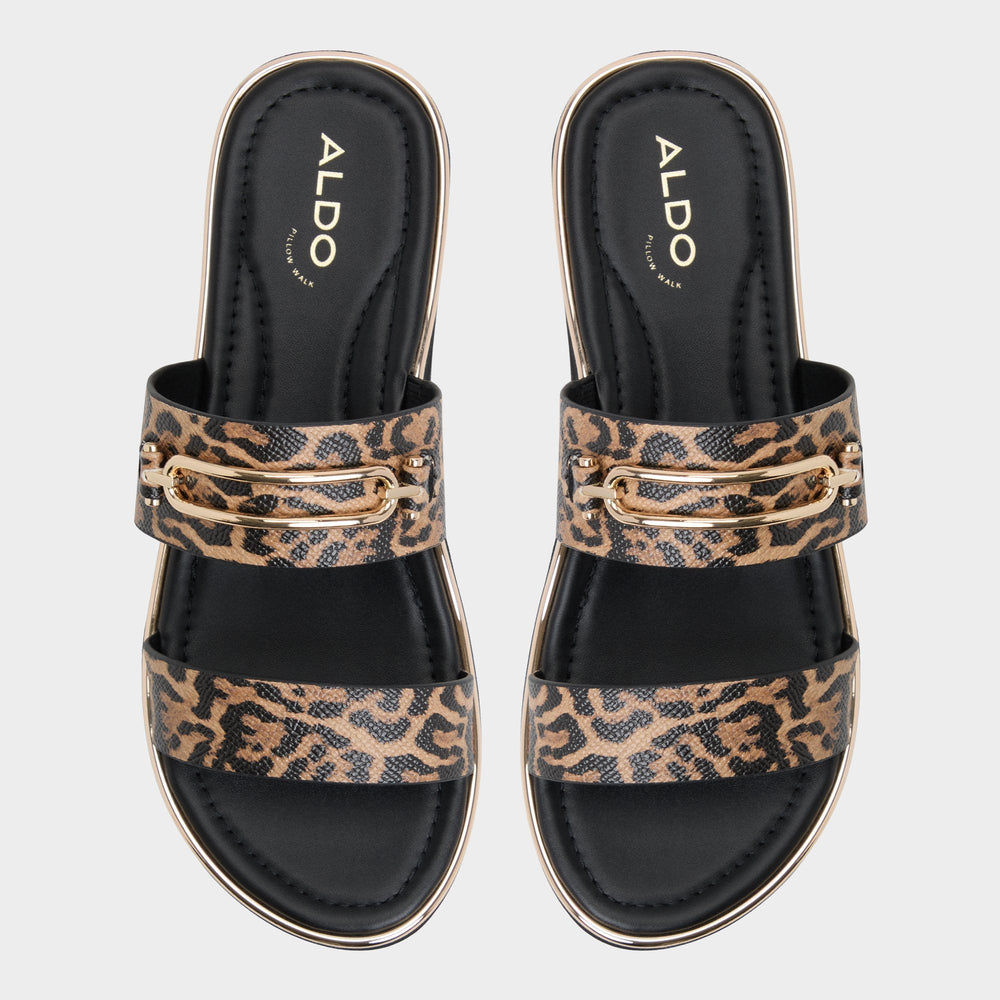 Aldo Lagoon Brown Multi Women's Flats - Strappy flat sandal, Footbed sandal Women