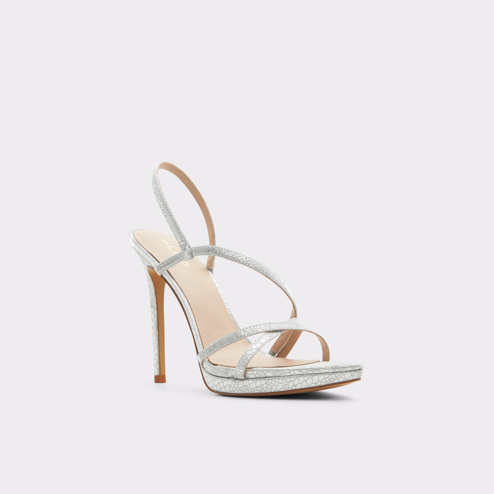 Aldo Resurge in Silver - Strappy stiletto sandal, Stiletto heel Women