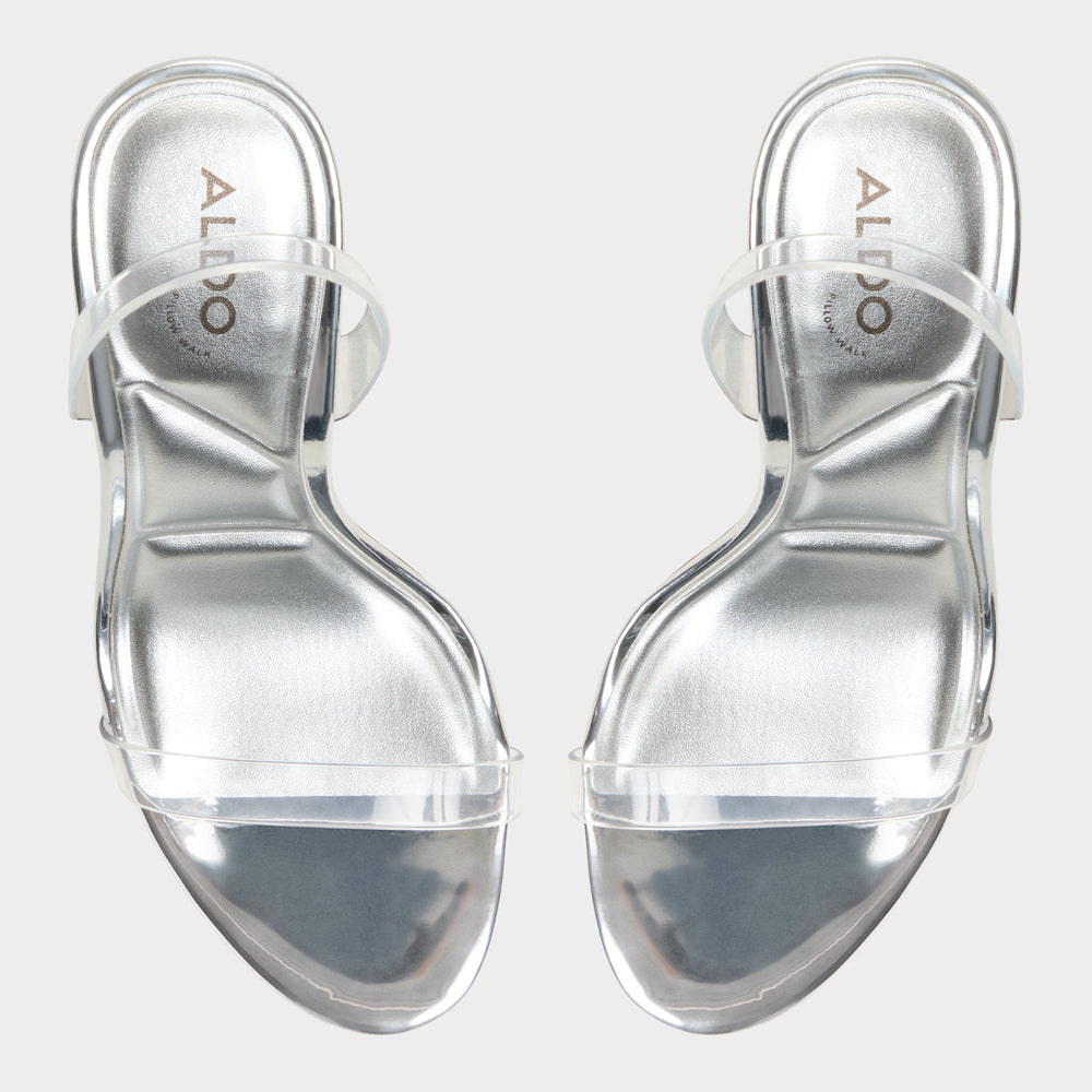 Aldo Quinilynn Silver Women's Iridescent metallics - Strappy heeled sandal, Stiletto heel Women