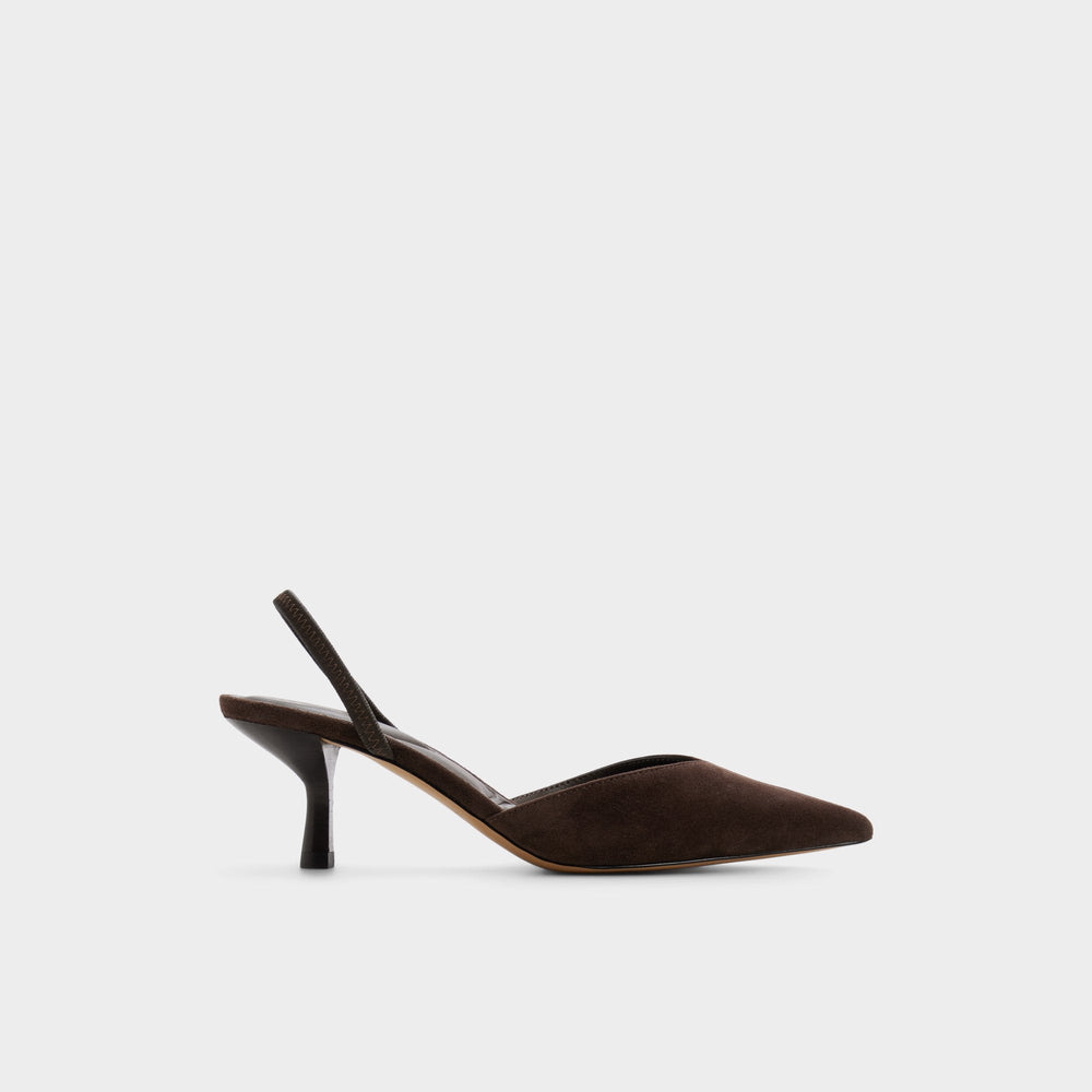 Aldo Re in Olivia Dark Brown - Sling back high heel, Stiletto heel New